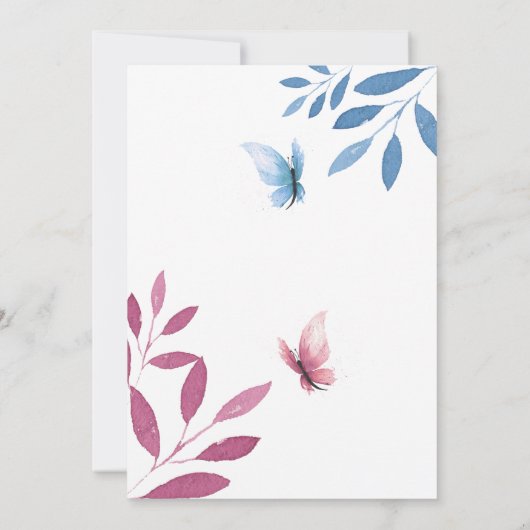 Babygeschlecht enthüllt Blütenschmetterling Einladung (Rückseite)