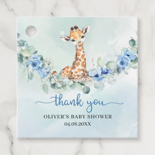 Babygiraffe mit Aquarellfarben Blumen Liebesmarken Geschenkanhänger (Vorderseite)