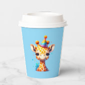 Babygiraffe mit Party, die zum Geburtstag hellblau Pappbecher (Rückseite)