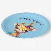 Babygiraffe mit Party zum Geburtstag Pappteller (Schrägansicht)