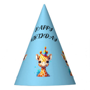 Babygiraffe mit Partyhut Geburtstag blau