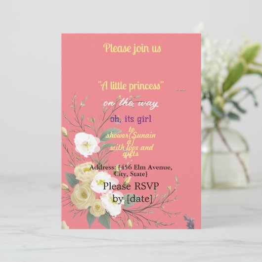 BABYgirl SHOWER Pink FLORAL ART Einladung (Stehend Vorderseite)