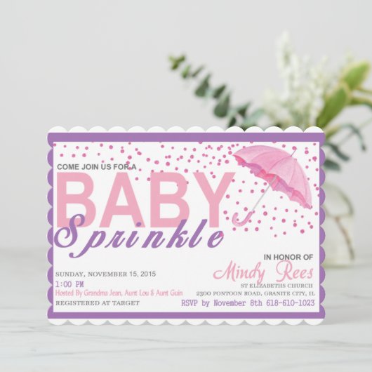 Babygirl Sprinkle Dusche Einladung (Stehend Vorderseite)