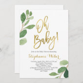 Babygrün und goldene Babydusche Einladung (Vorne/Hinten)