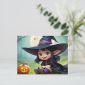 Babyhexe und Kürbis Postkarte (Stehend Vorderseite)