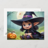 Babyhexe und Kürbis Postkarte (Vorne/Hinten)