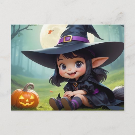 Babyhexe und Kürbis Postkarte (Vorderseite)