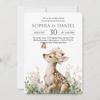Babyhirsch in einer floralen Krone Baby Shower Einladung