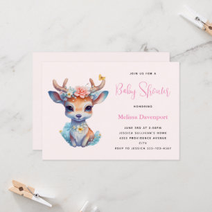 Babyhirsch mit Geweih und Blumen Baby Shower Einladung