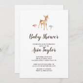 Babyhirsche auf weißer Babydusche Einladung (Vorne/Hinten)