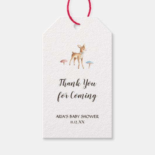 Babyhirsche auf weißer Babydusche Geschenkanhänger (Vorderseite)