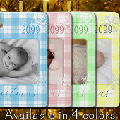 Babyjunge Blau karierte Schneeflocke erste Weihnac Keramikornament