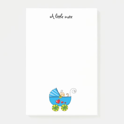 Babyjunge (blauer Pram) - Kinderzimmer Post-it Klebezettel (Vorderseite)