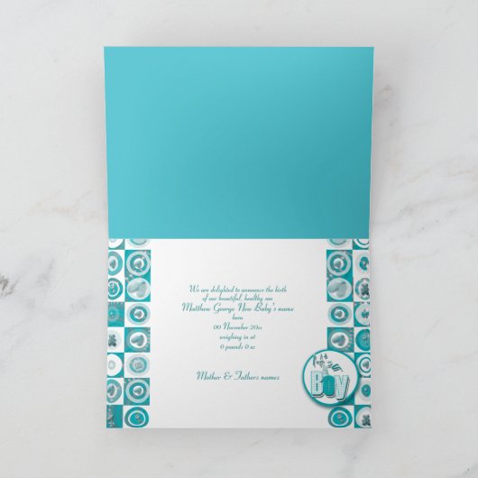 Babyjungen-Geburts-Foto-Kartenmitteilung Ankündigung (Innenseite)