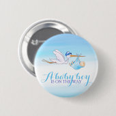 Babyjungen-Storch Watercolor-Knopf-Abzeichen Button (Vorne & Hinten)
