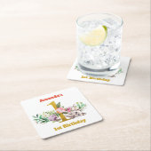 Babykatze und Blume 1. Geburtstag Rechteckiger Pappuntersetzer (Vor Ort)