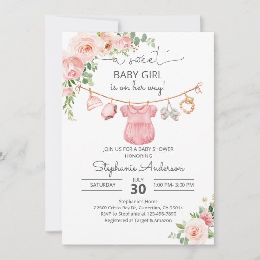 Babykleidung Babydusche Einladung (Vorderseite)