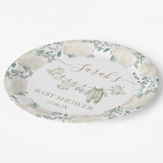 Babykleidung Babydusche Pappteller (Schrägansicht)