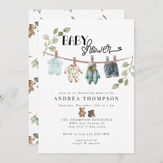 Babykleidung | Boho Boy Baby Shower Einladung (Vorne/Hinten)