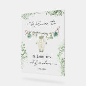 Babykleidung Boho Eucalyptus Babydusche Begrüßung Acrylschild (Winkel)