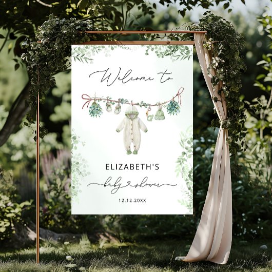 Babykleidung Boho Eucalyptus Babydusche Begrüßung Poster