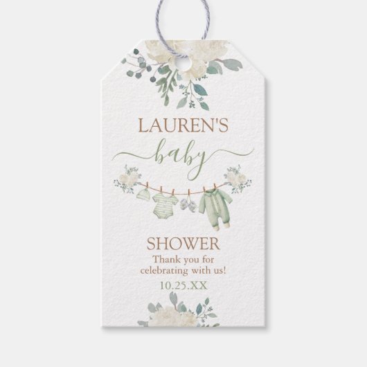 Babykleidung für Babydusche Tag Geschenkanhänger (Vorderseite)