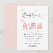 Babykleidung | Girl Baby Dusche Einladung (Vorne/Hinten)