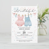 Babykleidung in Rosa oder Blau - Einladung zur Ges (Stehend Vorderseite)