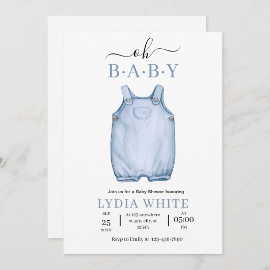 Babykleidung Kinderdusche einladen, Babydusche Einladung (Vorne/Hinten)