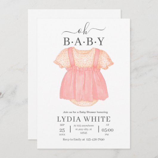 Babykleidung Kinderdusche Einladung, Mädchen Babyd Einladung (Vorne/Hinten)