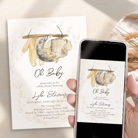 Babykleidung und Teddybärendusche Einladung