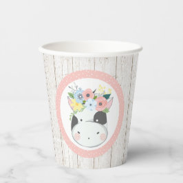 Babykuh Blumenkronenpadel Pink Farm Party Pappbecher