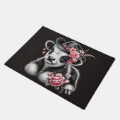 Babykuh in einem stilvollen Hut mit rosa Blüten Fußmatte (Schrägansicht)