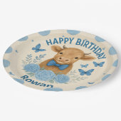 Babykuh lächeln mit Schmetterlingen Pappteller (Schrägansicht)