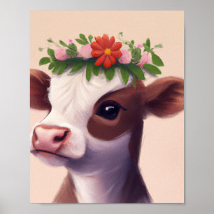 Babykuh mit Blume Crown Poster