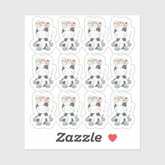 Babykuh mit Blumenkronen-Kinderzimmer Aufkleber (Blatt)