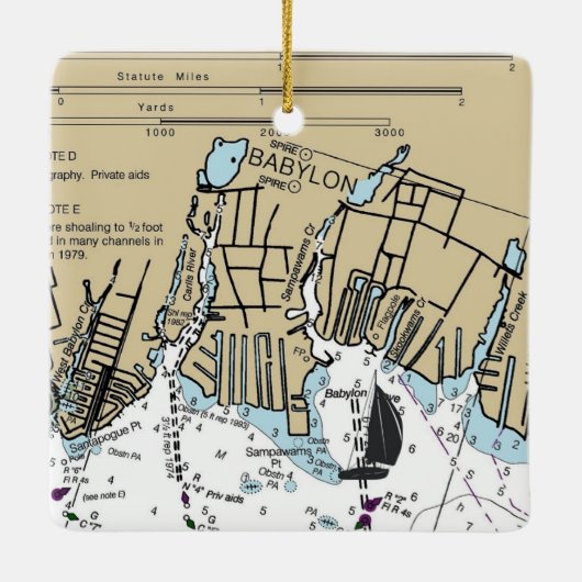 Babylon NY Nautical Chart Keramikornament (Rückseite)