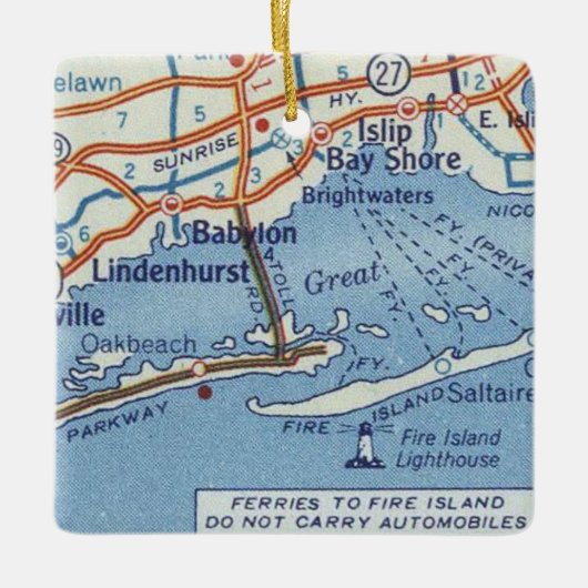 Babylon NY Vintag Map Keramikornament (Vorderseite)