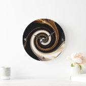 Babylon Swirl in Schwarz, Weiß, Braun und Gold Große Wanduhr (Zuhause)
