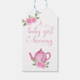 Babymädchen brüten rosa Teekanne und Blume Geschenkanhänger