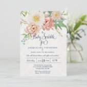 Babymädchen-Dusche Wasserfarbe Schwarz in Weiß Einladung (Stehend Vorderseite)