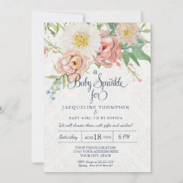 Babymädchen-Dusche Wasserfarbe Schwarz in Weiß Einladung