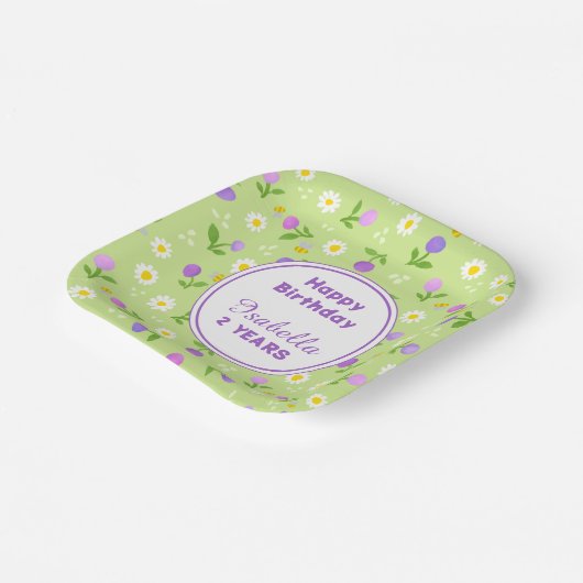 Babymädchen Geburtstagspapier Teller Blume (Gewinkelt)