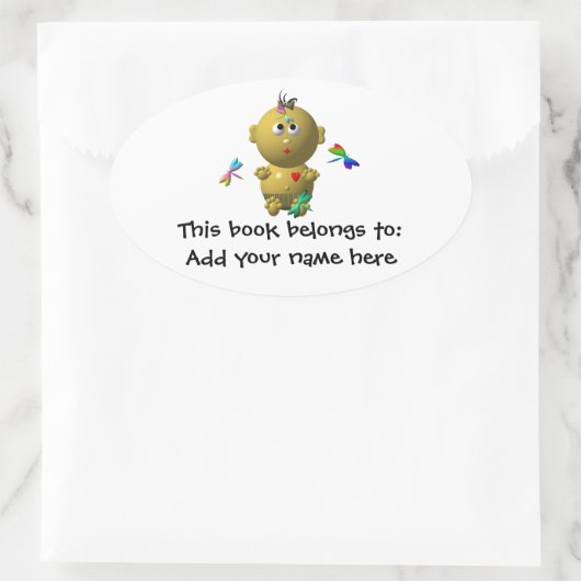 BABYMÄDCHEN MIT 4 DRAGONFLIS OVALER AUFKLEBER (Tasche)