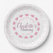 Babymädchen Taufrosa u. weiße Blumenplatte Pappteller (Vorderseite)