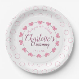 Babymädchen Taufrosa u. weiße Blumenplatte Pappteller
