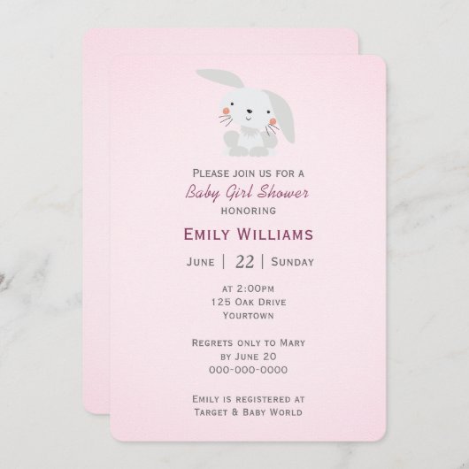 Babymädchendusche mit Sonnendusche Einladung (Vorne/Hinten)