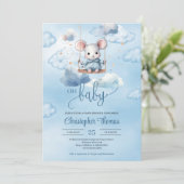 Babymäuse in Aquarellfarbe auf Schwung am blauen H Einladung (Stehend Vorderseite)