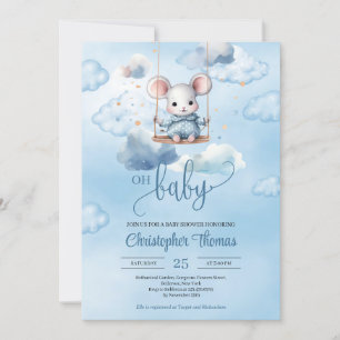 Babymäuse in Aquarellfarbe auf Schwung am blauen H Einladung