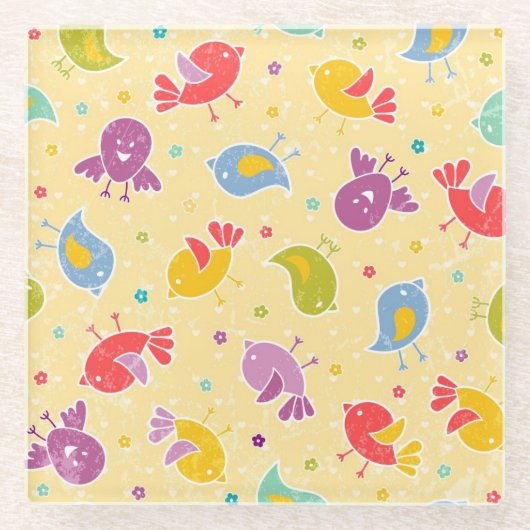 Babymuster mit niedlichen Vögeln Glasuntersetzer (Vorderseite)